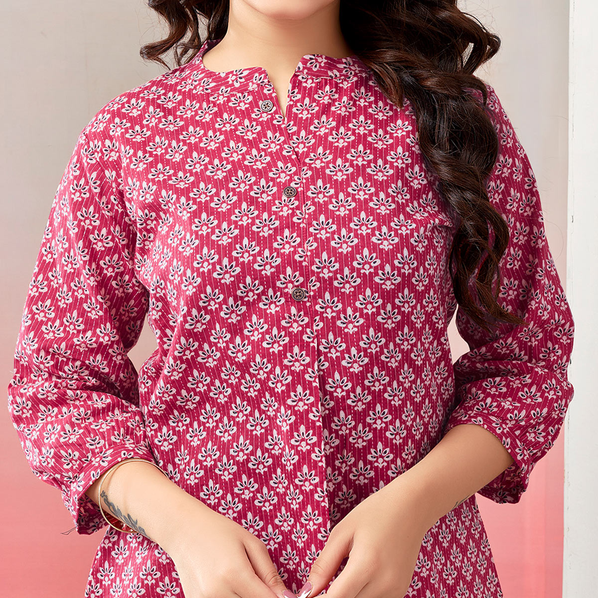 Red Printed Pure Cotton A-Line Top