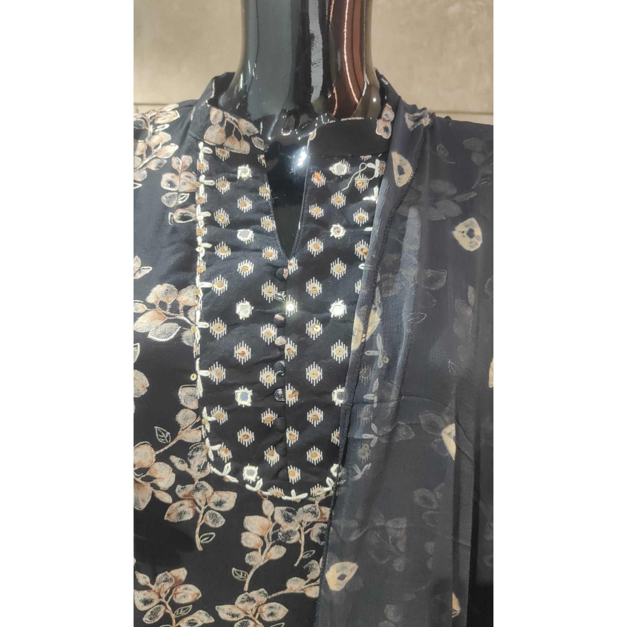 Black Foil Printed Rayon Straight Salwar Suit