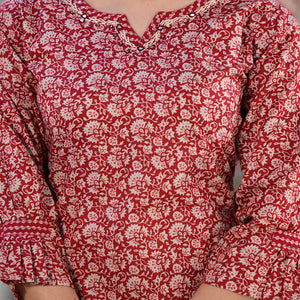 Red Floral Printed Pure Cotton Kurti