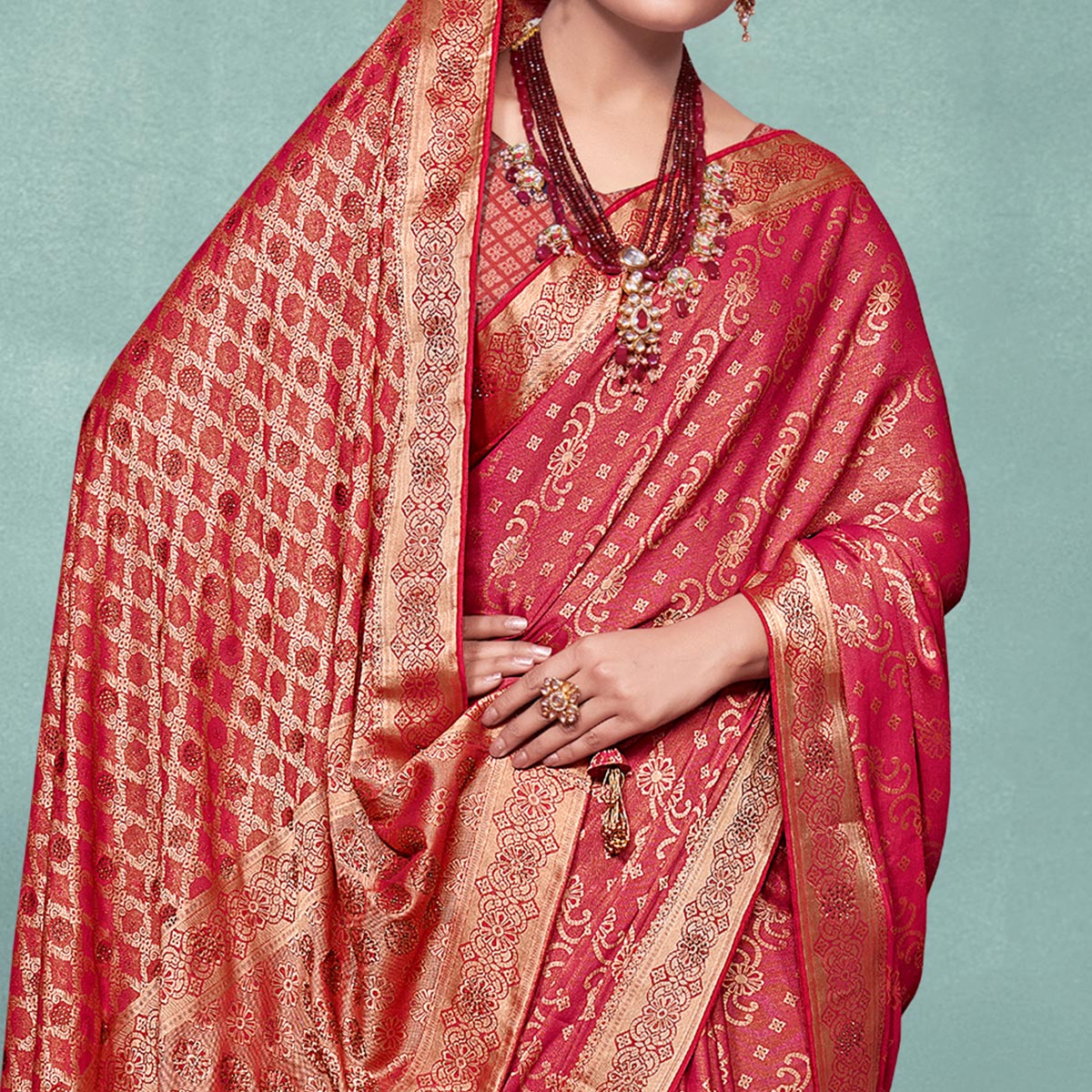 Pink Woven With Swarovski Work Pure Silk Saree