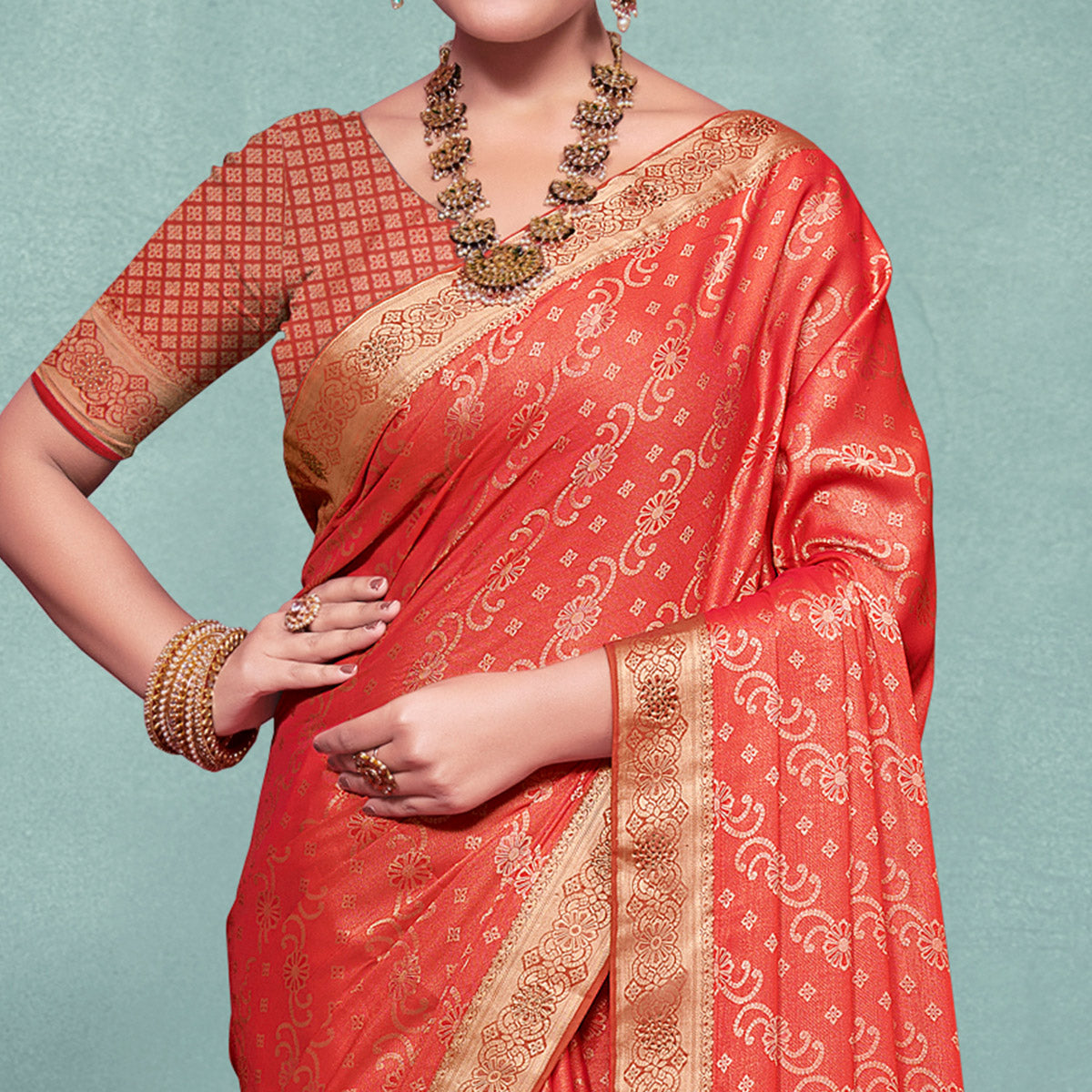Red Woven With Swarovski Work Pure Silk Saree