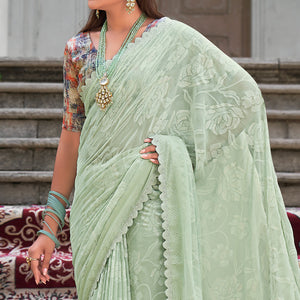 Pista Green Woven With Swarovski Work Brasso Saree