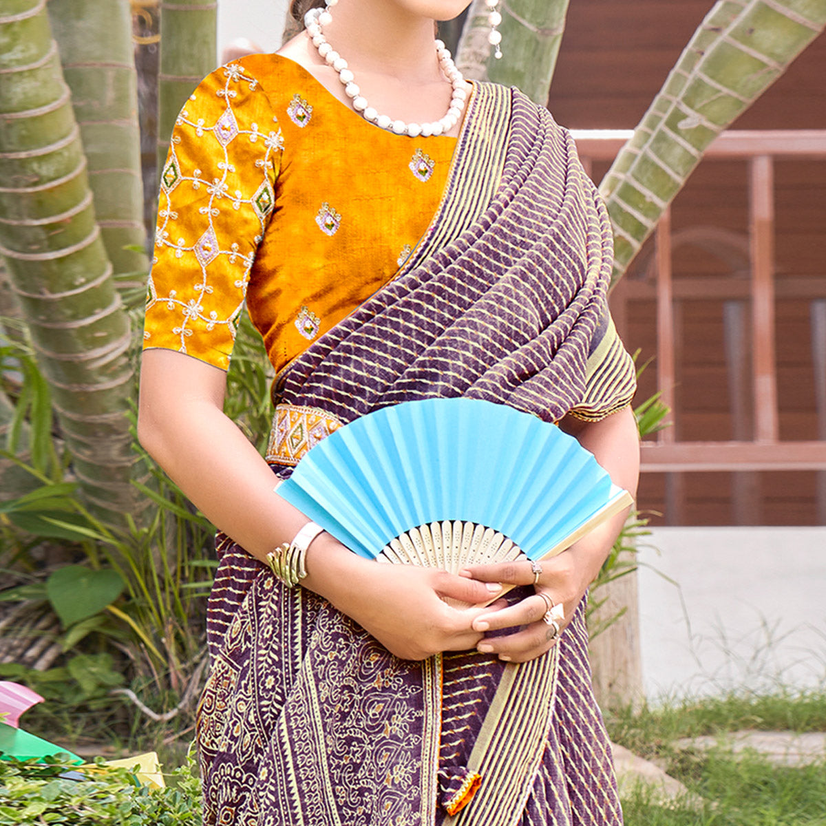 Purple Leheriya Printed Chiffon Saree