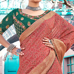 Peach Bandhani Printed Georgette Saree