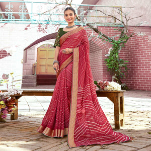 Pink Leheriya Printed Georgette Saree With Jacquard Border