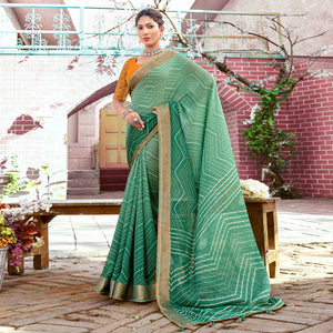 Green Leheriya Printed Georgette Saree With Jacquard Border