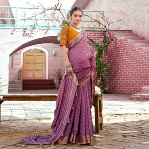 Purple Leheriya Printed Georgette Saree With Jacquard Border