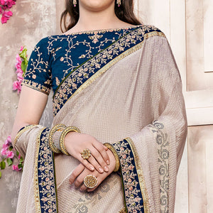 Beige Embroidered Chinon Saree With Swarovski Work
