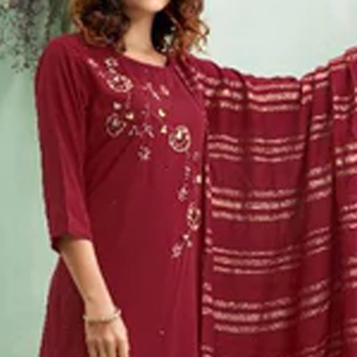 Maroon Floral Handwork Muslin Sharara Suit