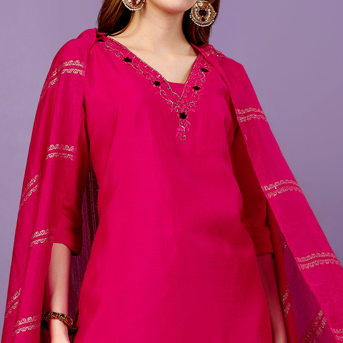 Rani Pink Mirror Embroidered Viscose Salwar Suit