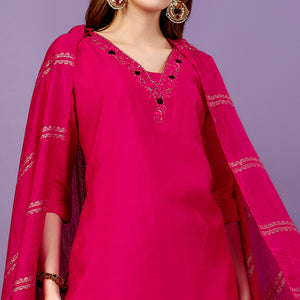 Rani Pink Mirror Embroidered Viscose Salwar Suit