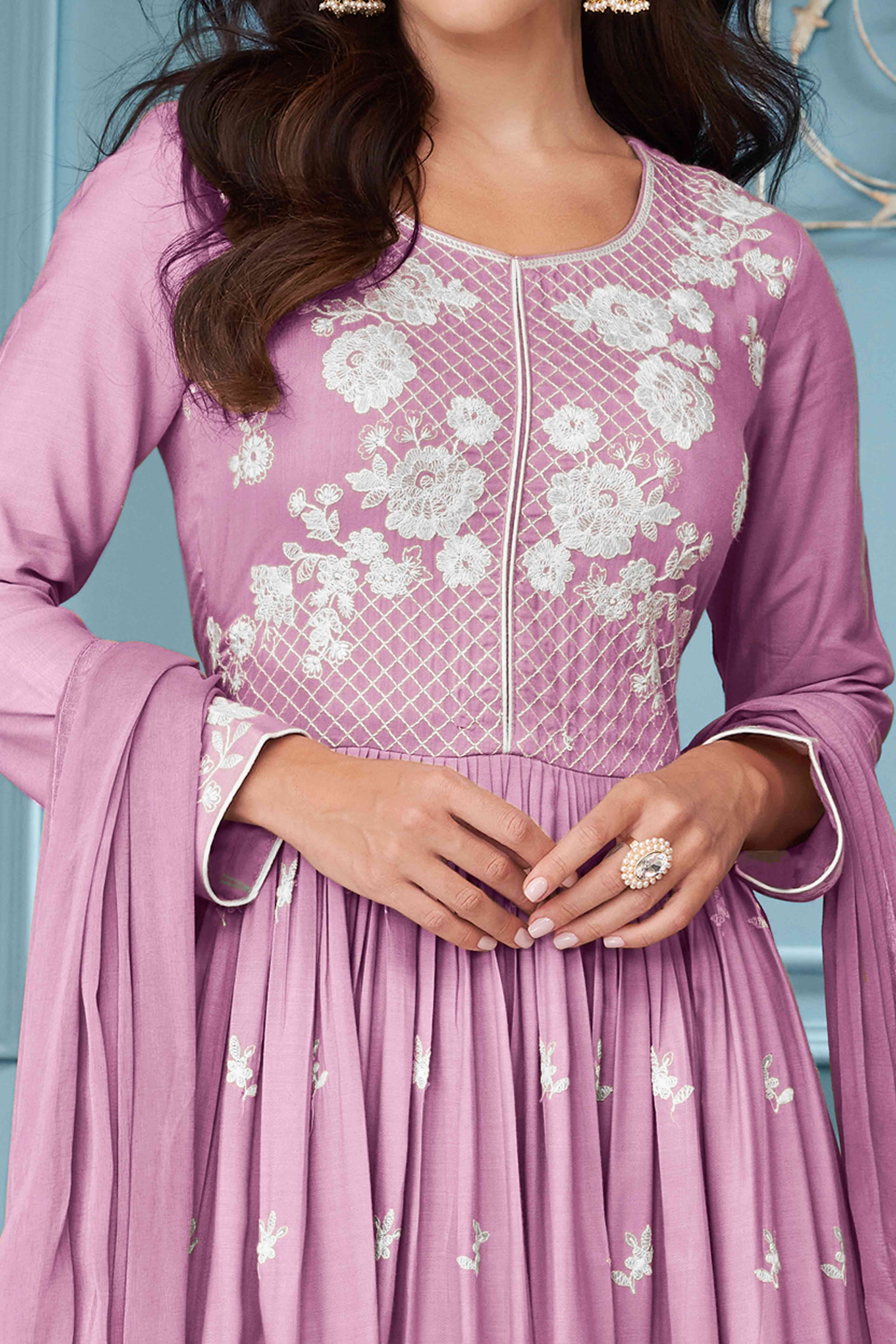 Dusty Pink Lucknowi Embroidered Rayon Palazzo Suit