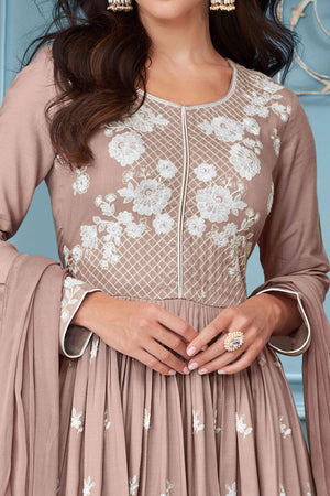 Brown Lucknowi Embroidered Rayon Palazzo Suit