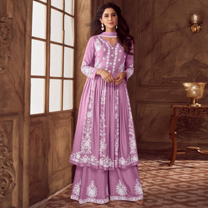 Pink Lucknowi Embroidered Rayon Palazzo Suit