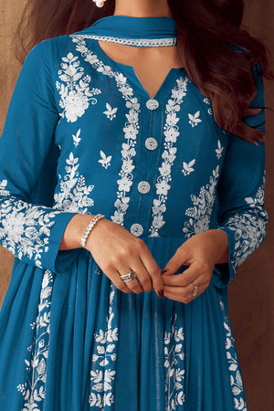 Blue Lucknowi Embroidered Rayon Palazzo Suit