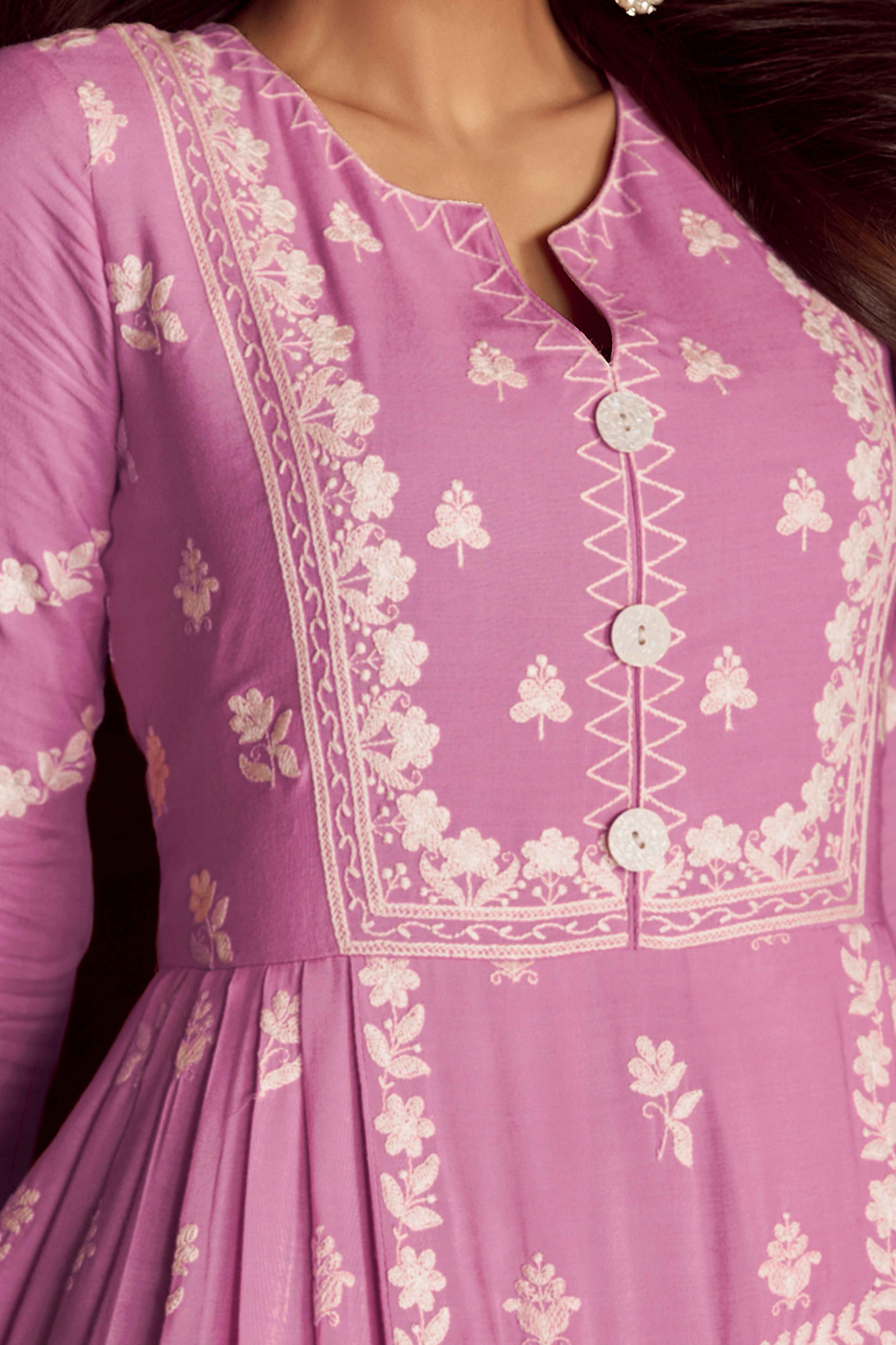 Baby Pink Lucknowi Embroidered Rayon Palazzo Suit