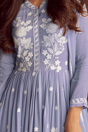 Pastel Blue Lucknowi Embroidered Rayon Palazzo Suit