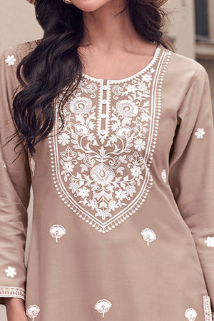 Festive Wear Brown Kurti in Rayon with Lucknowi Detailing