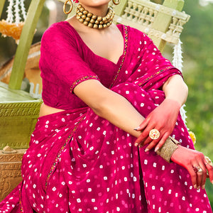 Pink Bandhani Printed Georgette Saree