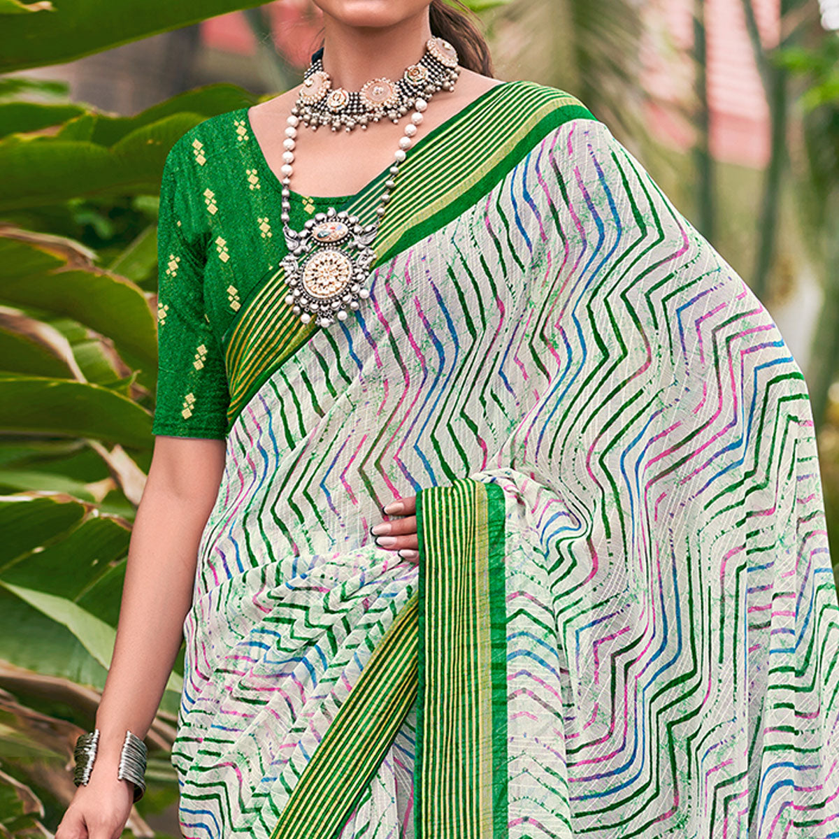 Green Leheriya Printed Chiffon Saree