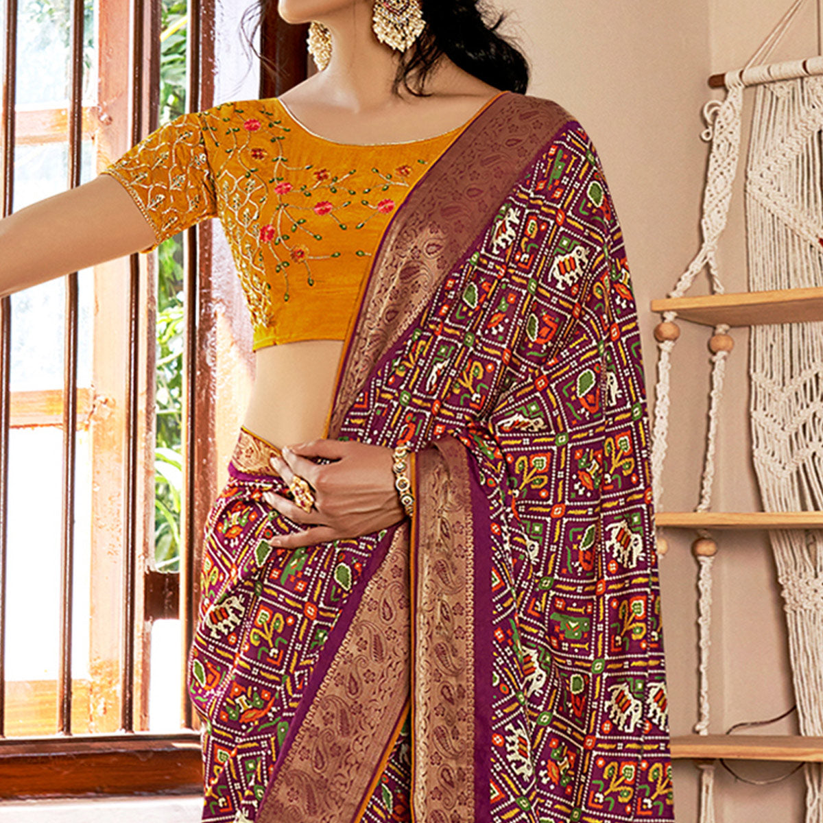 Teal Patola Printed Art Silk Saree