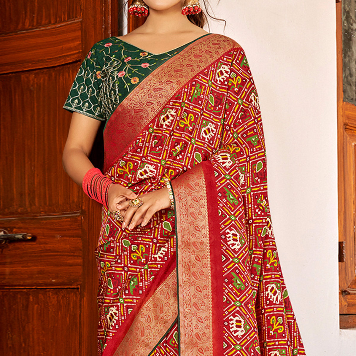 Red Patola Printed Art Silk Saree