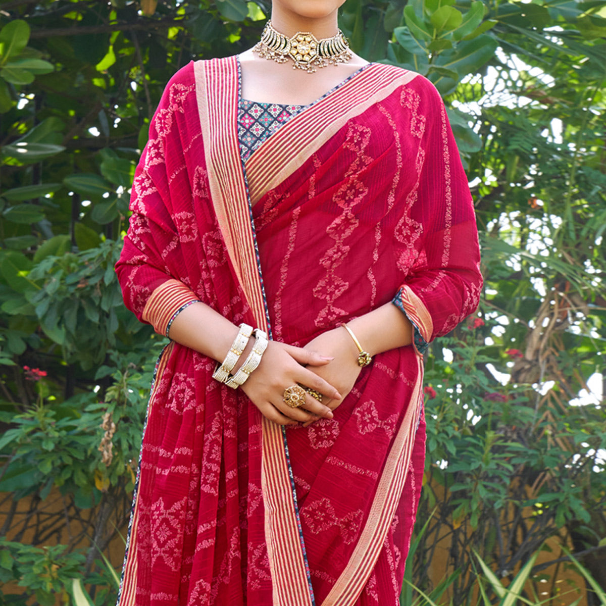 Pink Printed Chiffon Saree