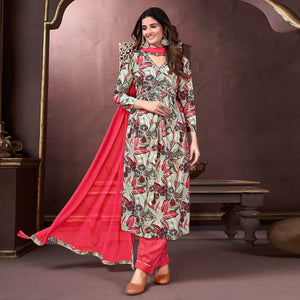 Dusty Green Floral Printed Rayon Alia Cut Salwar Suit