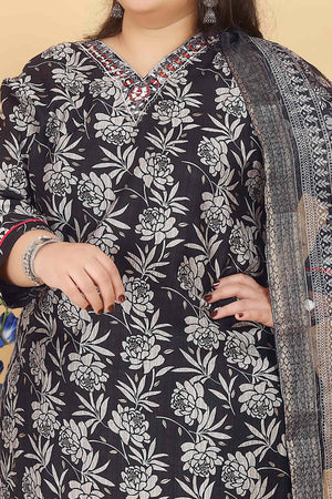 Black Floral Printed Viscose Straight Salwar Suit