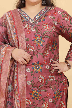 Onion Pink Floral Foil Printed With Mirror Handwork Viscose Salwar Suit