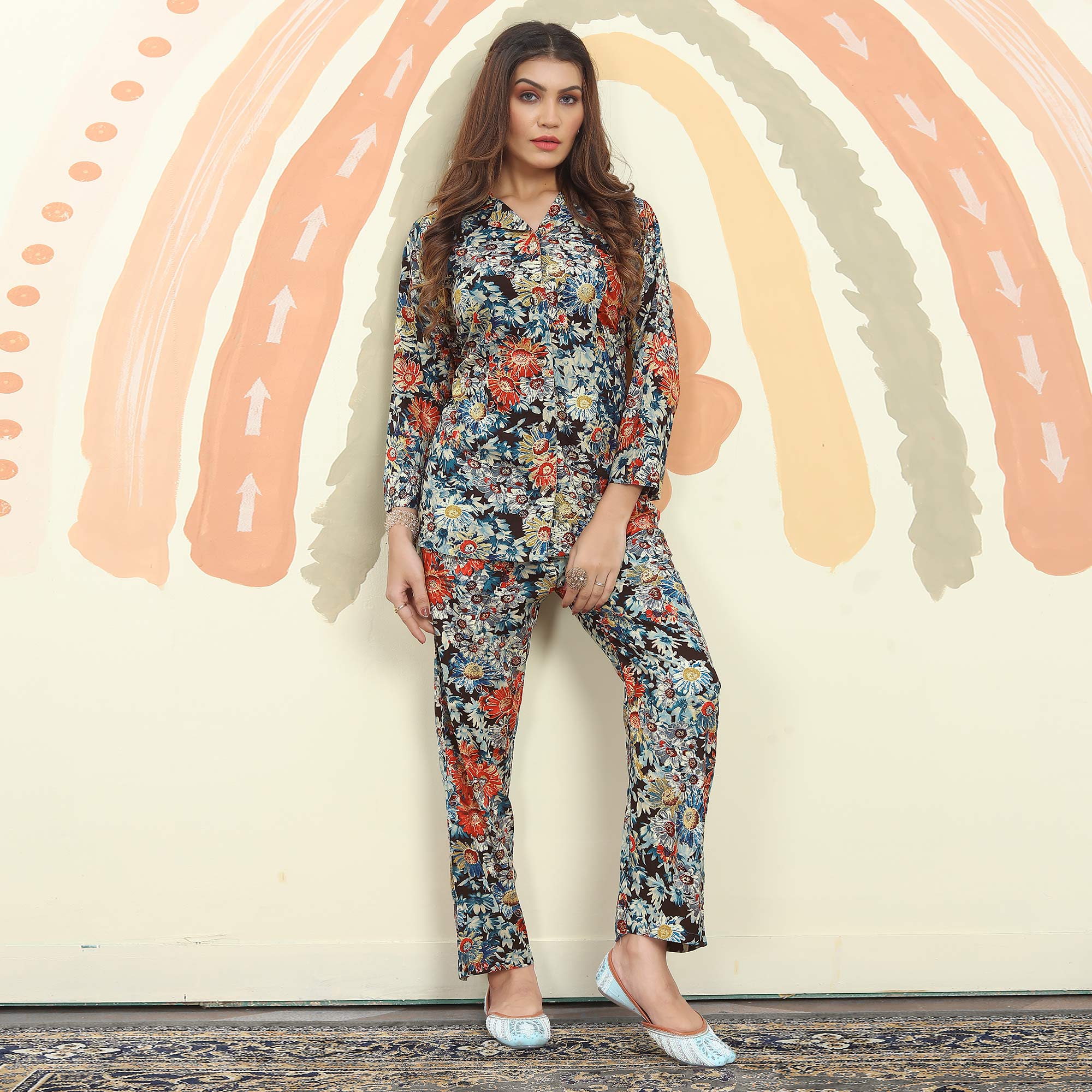 Blue Floral Printed Rayon Co Ord Set