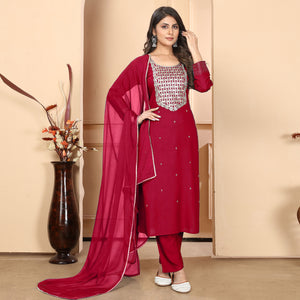 Maroon Sequins Embroidered Rayon Straight Salwar Suit