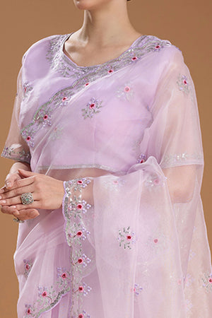 Light Lavender Net Saree Enhanced with Elegant Sequins Embellishments