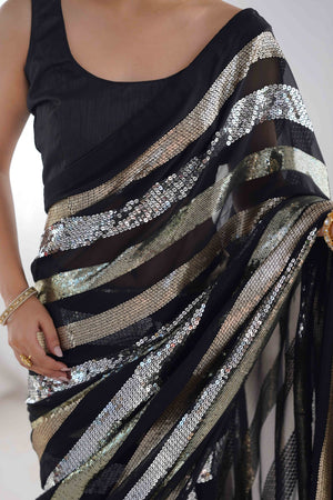 Black Sequins Embroidered Georgette Saree