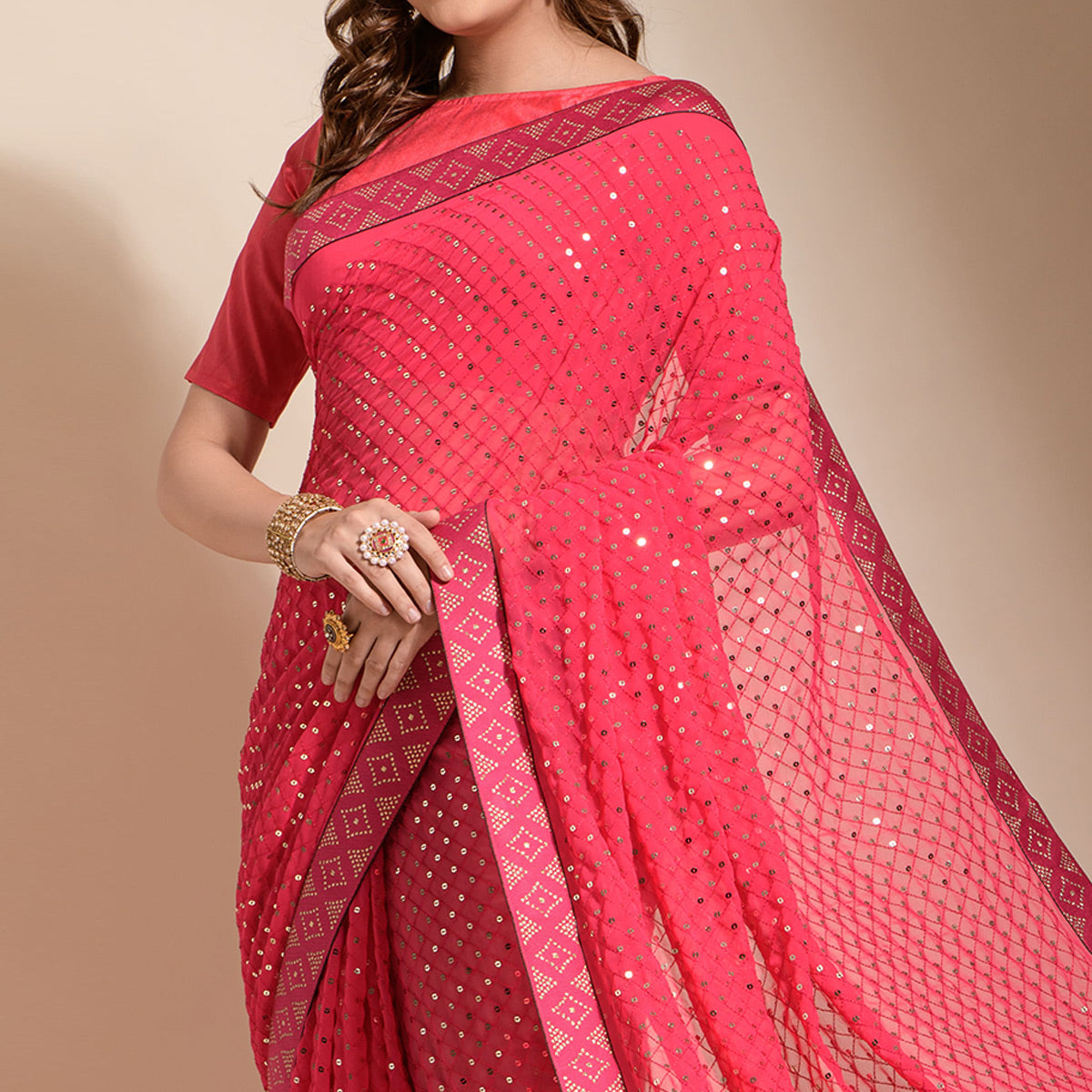 Pink Sequins Embroidered Georgette Saree