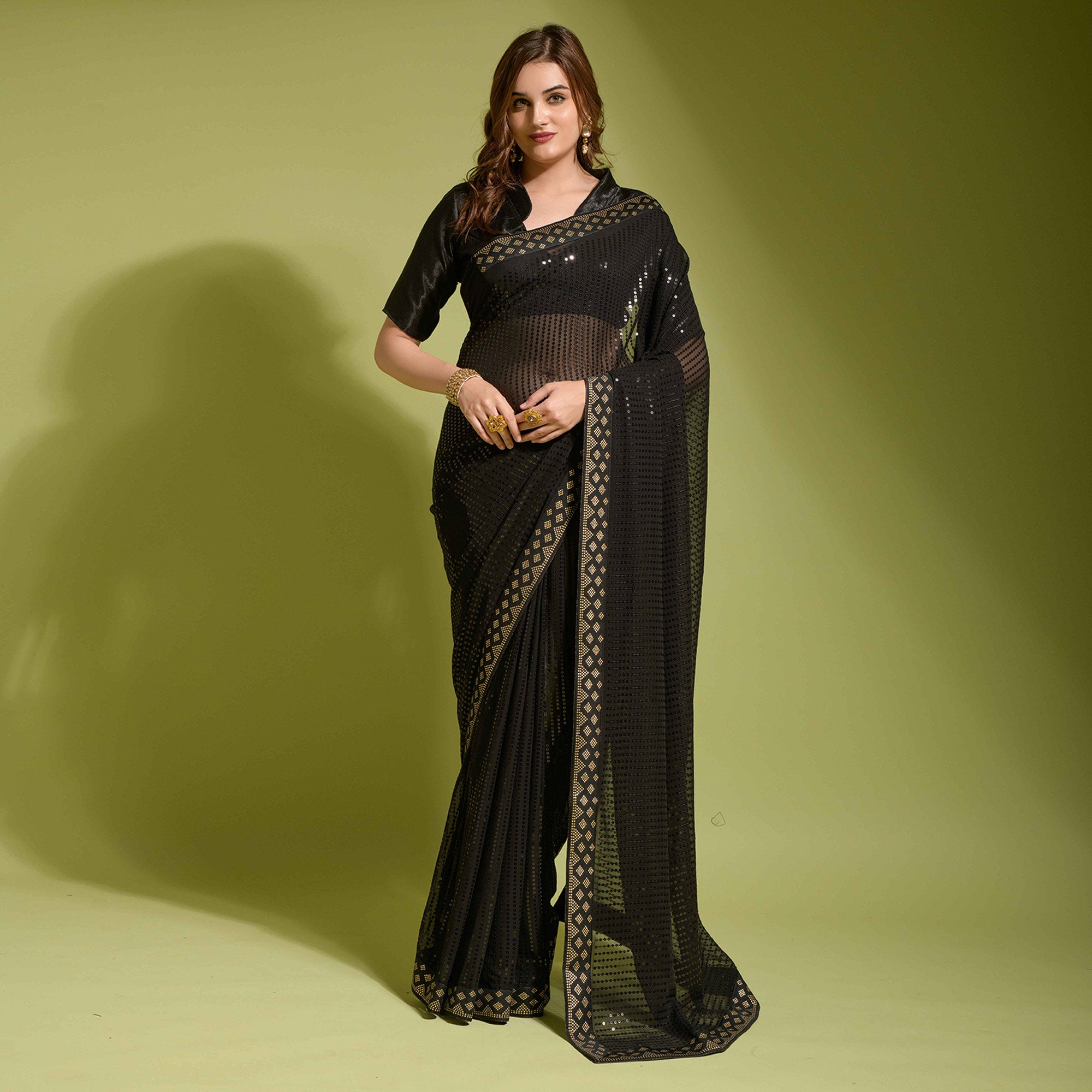 Black Sequins Embroidered Georgette Saree