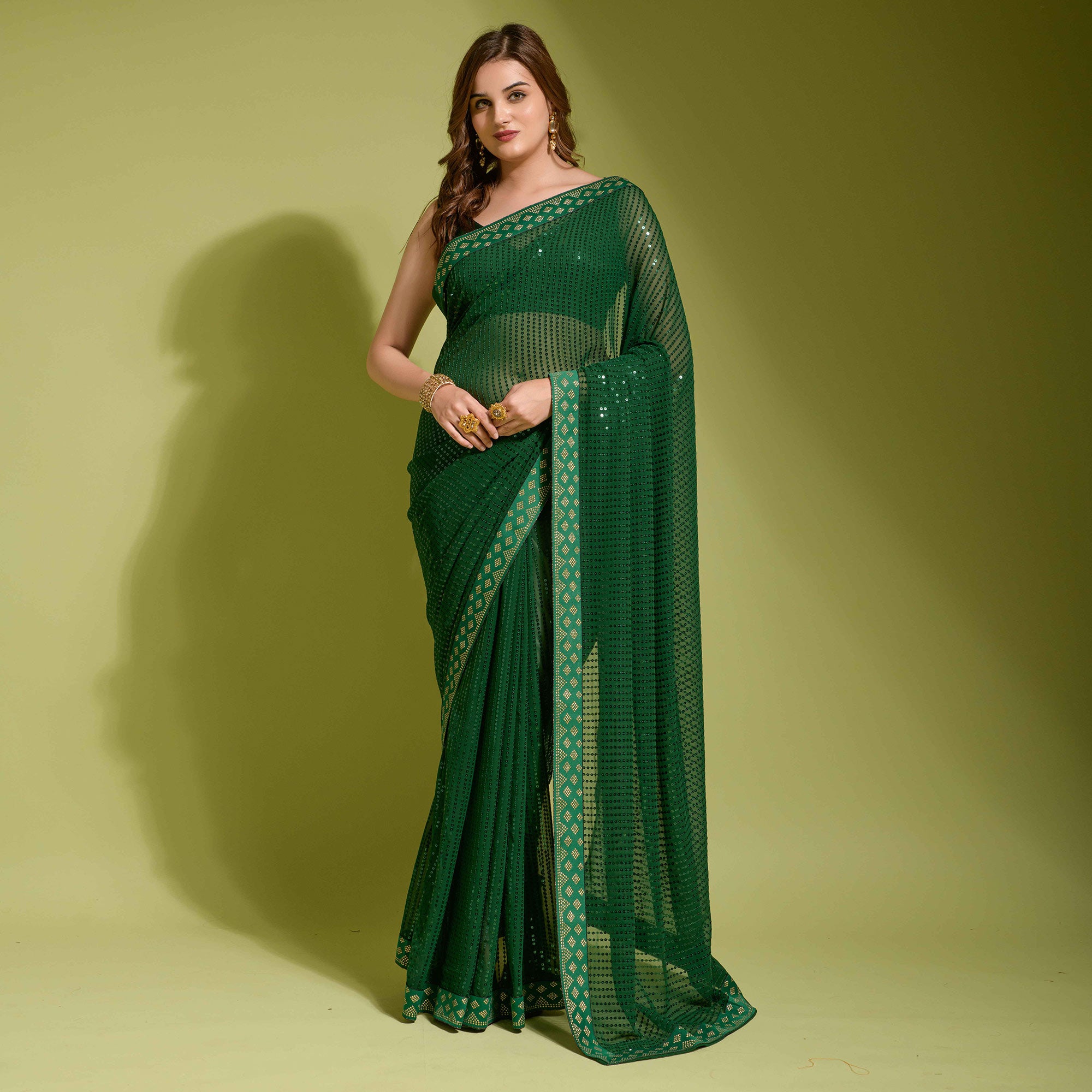 Green Sequins Embroidered Georgette Saree