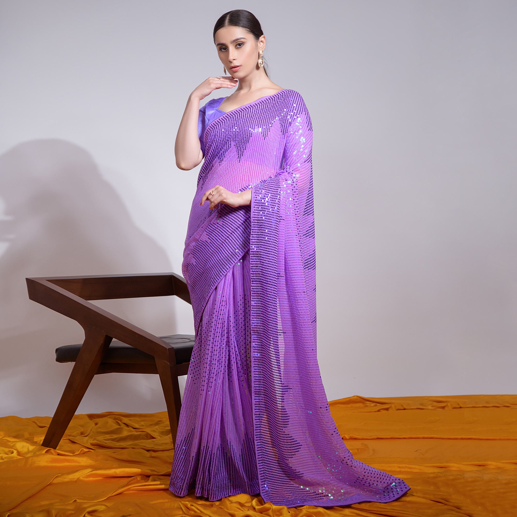 Purple Sequins Embroidered Georgette Saree