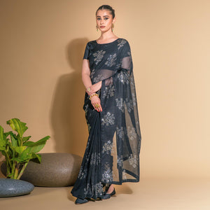 Black Sequins Embroidered Georgette Saree