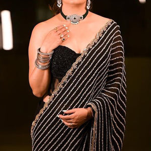 Black Sequins Embroidered Georgette Saree