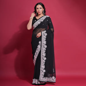 Black Embroidered Georgette Saree