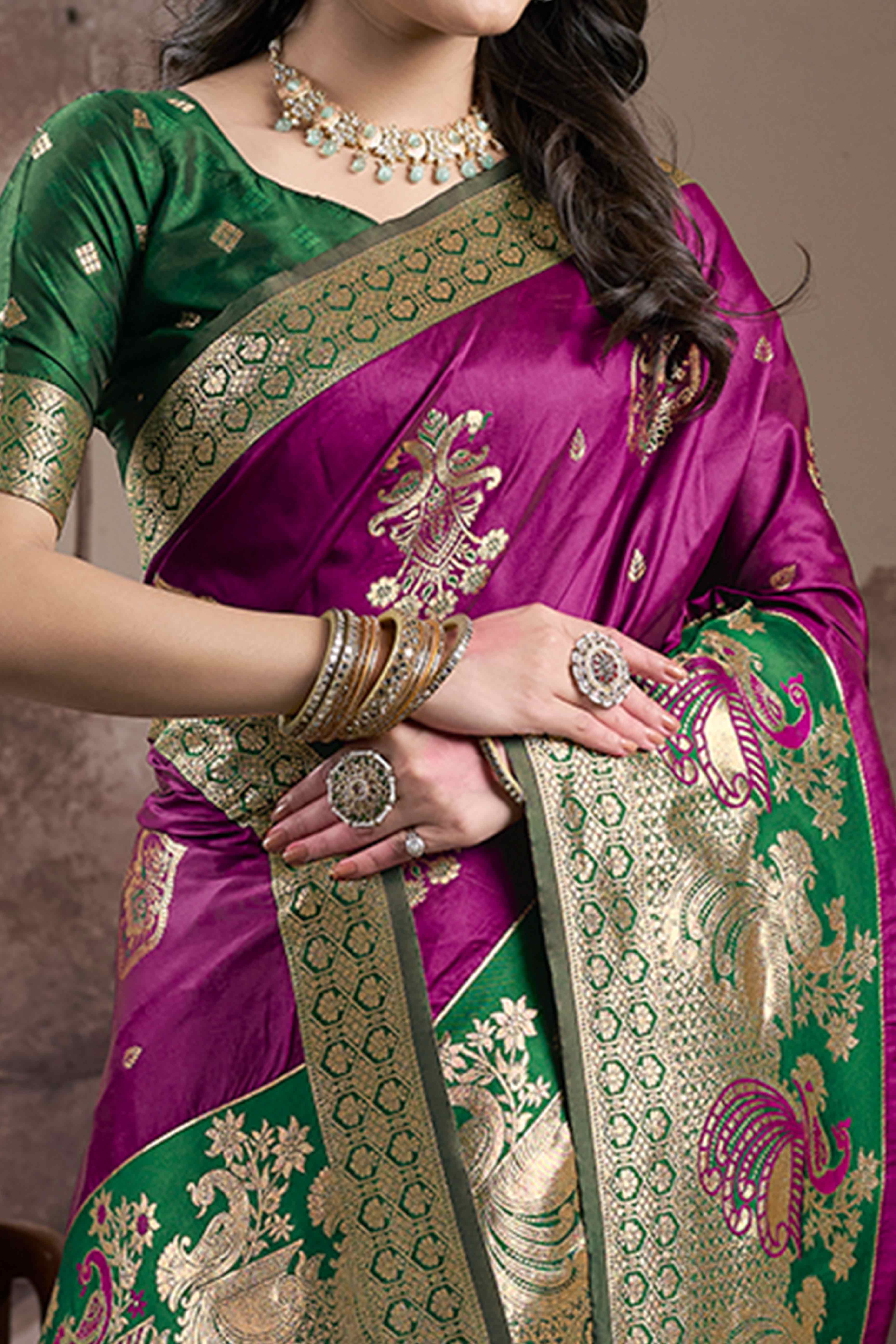 Purple Floral Woven Jacquard Silk Saree
