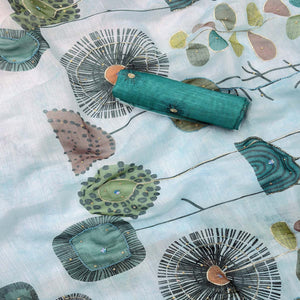 Sky Blue Pure Soft Linen Saree with Elegant Prints and Delicate Stone Work Embellishment