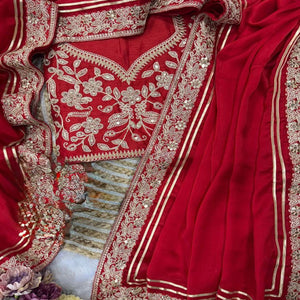 Red Partywear Silk Blend Saree Featuring Rich Silver Thread and Sequins Work