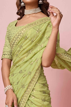 Green Sequins Embroidered Georgette Saree