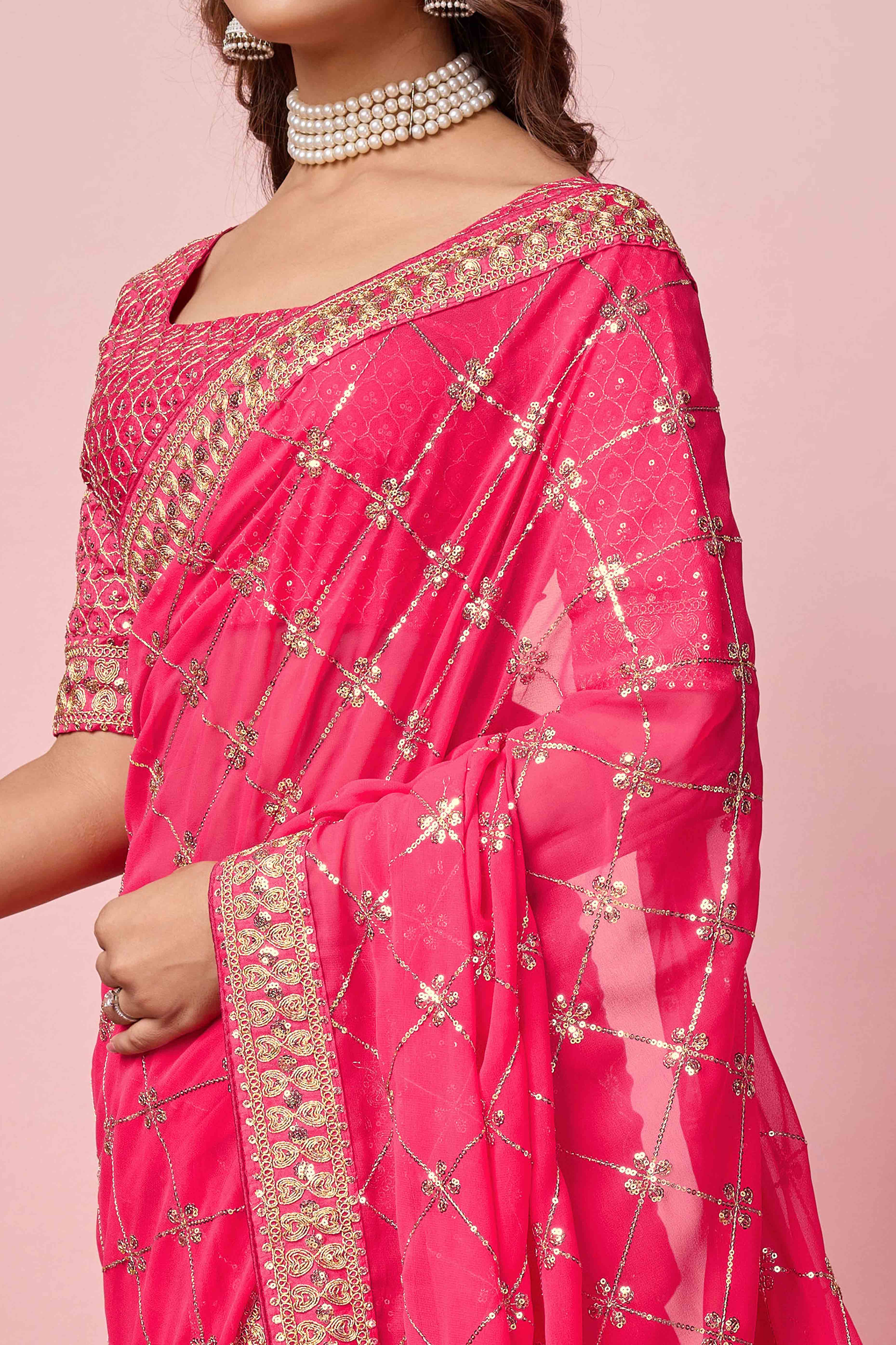 Pink Sequins Embroidered Georgette Saree
