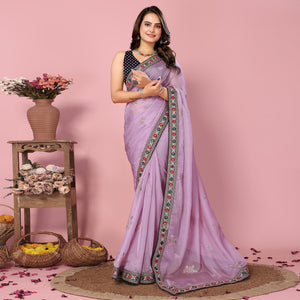 Lavender Floral Sequins Embroidered Organza Saree