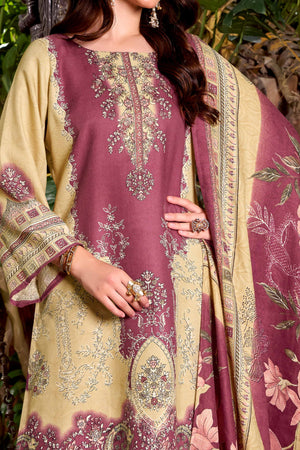 Designed Mauve Pure Pashmina Wool Fabric with Floral Prints for Timeless Appeal