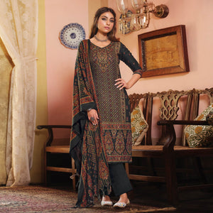 Black Digital Printed Pashmina Woolen Suit