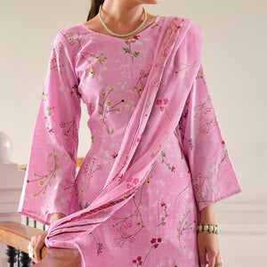 Baby Pink Floral Digital Printed Pure Cotton Salwar Suit